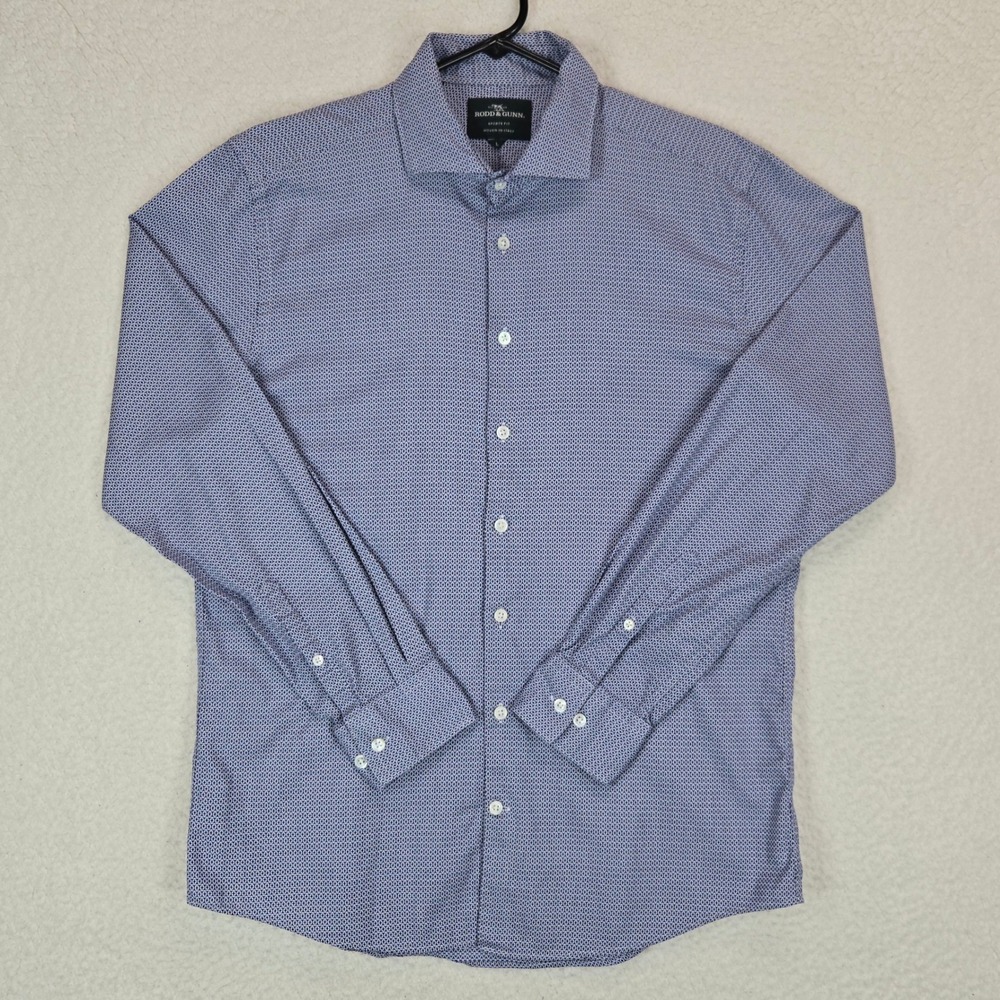 Rodd & Gunn L Italian‎ Cotton Shirt Blue White Geometric Microprint Sports Fit - Picture 4 of 14